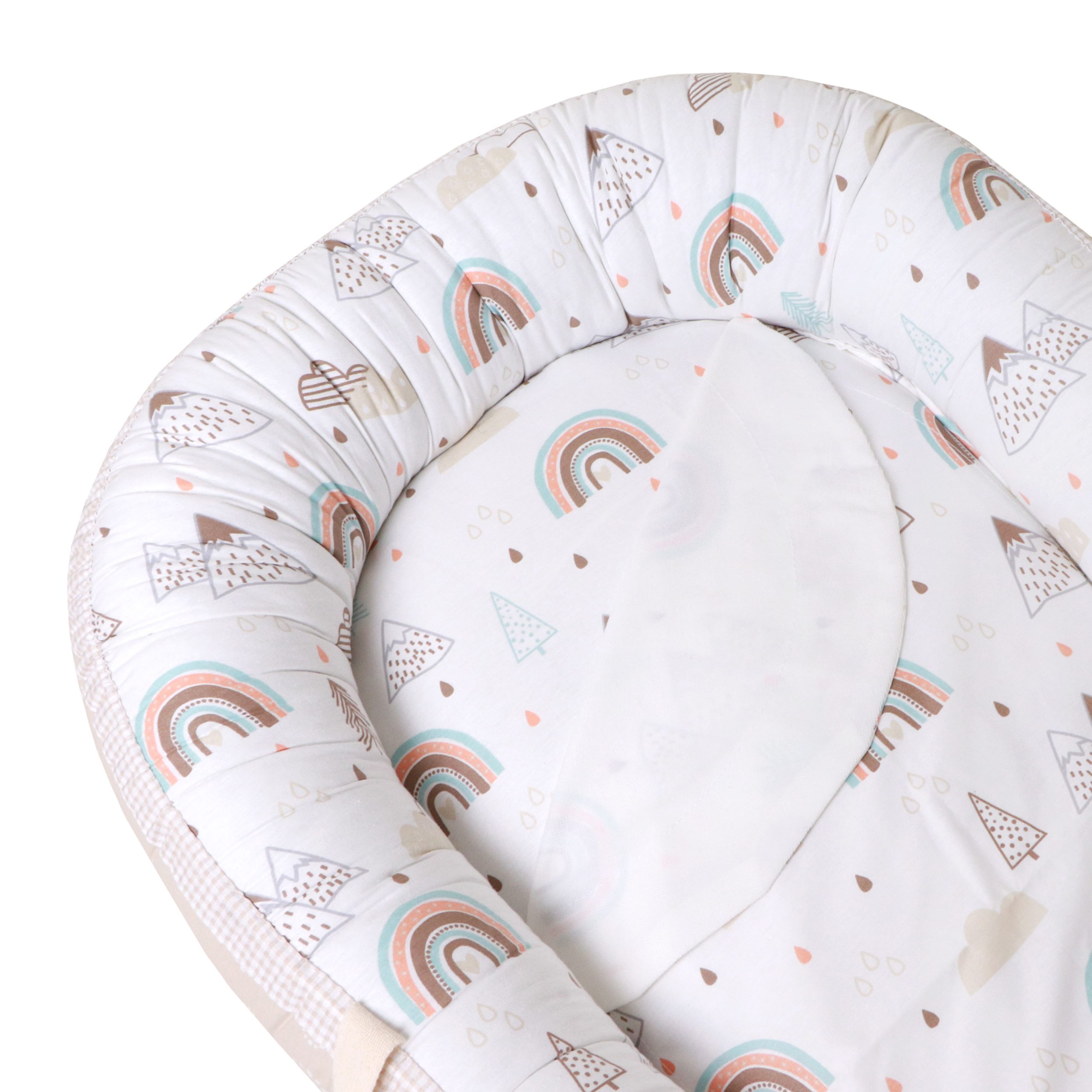 ست 5 تیکه تشک لبه دار و آغوشگیر پیکه رنگین کمان سبزآبی-بژ - تصویر 4