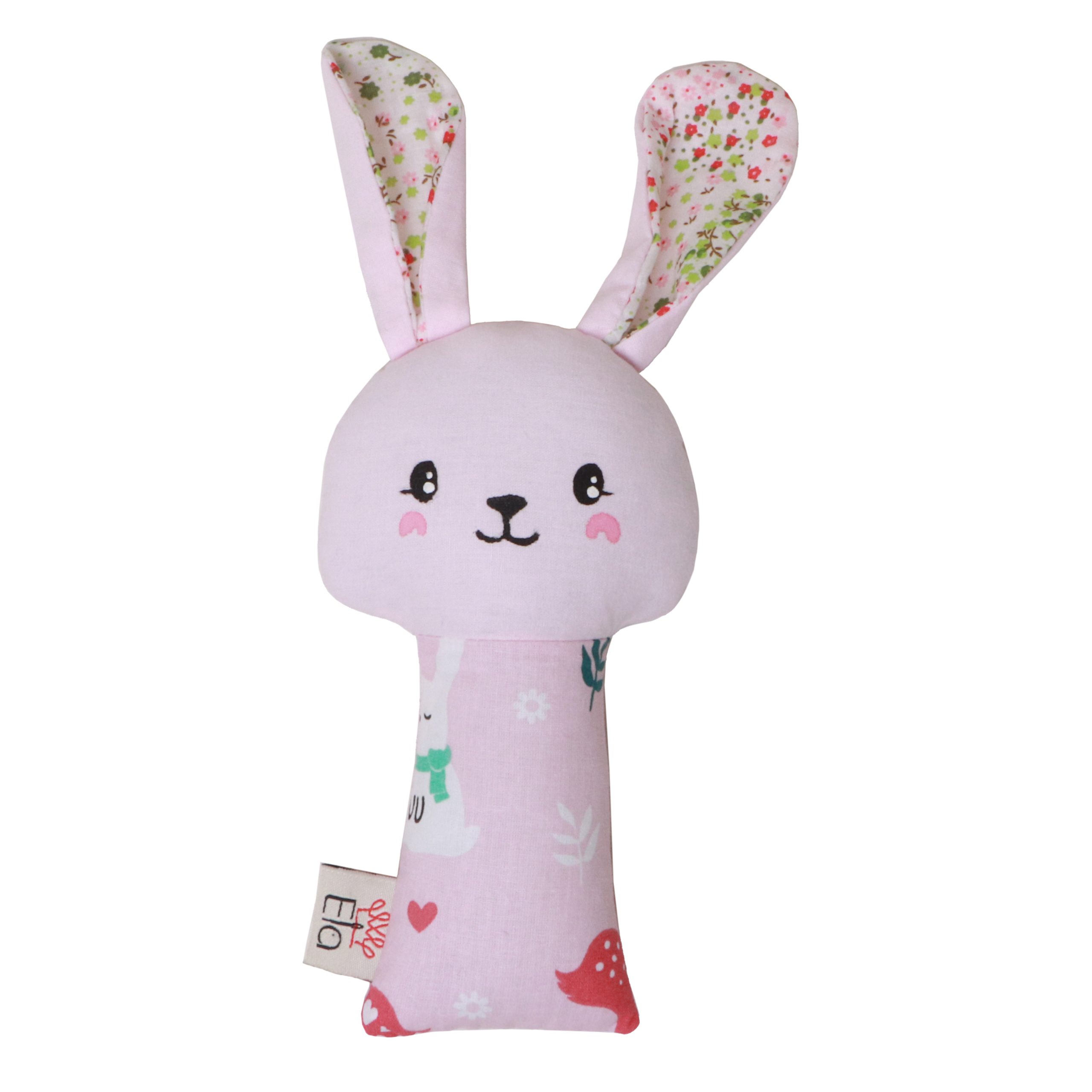 جغجغه پارچه ای خرگوش صورتی - لباس گل
